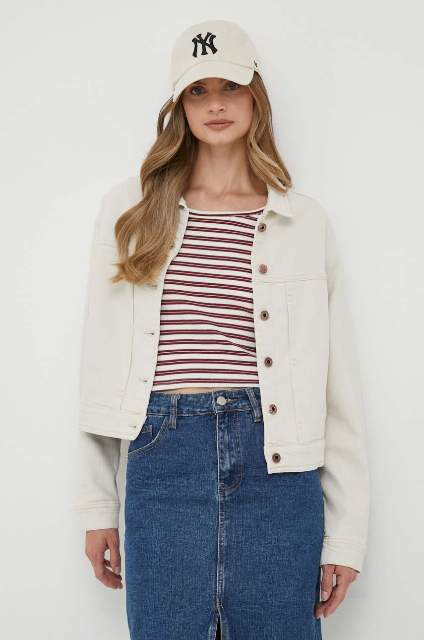 Pepe Jeans Geaca Jeans Foxy Femei, Culoarea Bej, De Tranzitie, Oversize