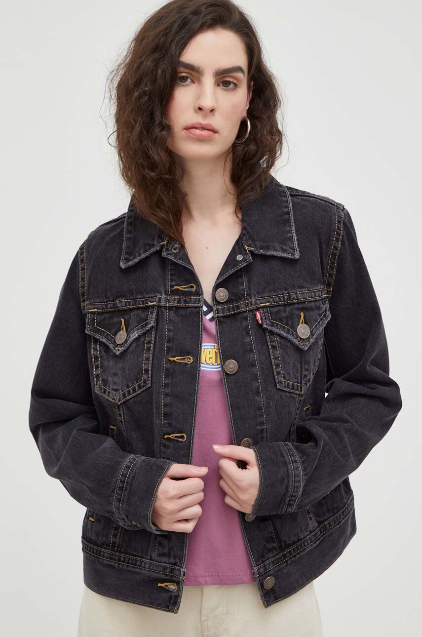 Džínová bunda Levi′s dámská, šedá barva, přechodná - šedá -  100 % Bavlna