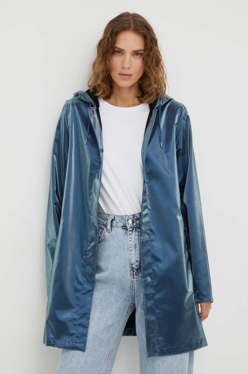 Nepromokavá bunda Rains 18050 Jackets dámská, tmavomodrá barva, přechodná - námořnická modř - 100 % 