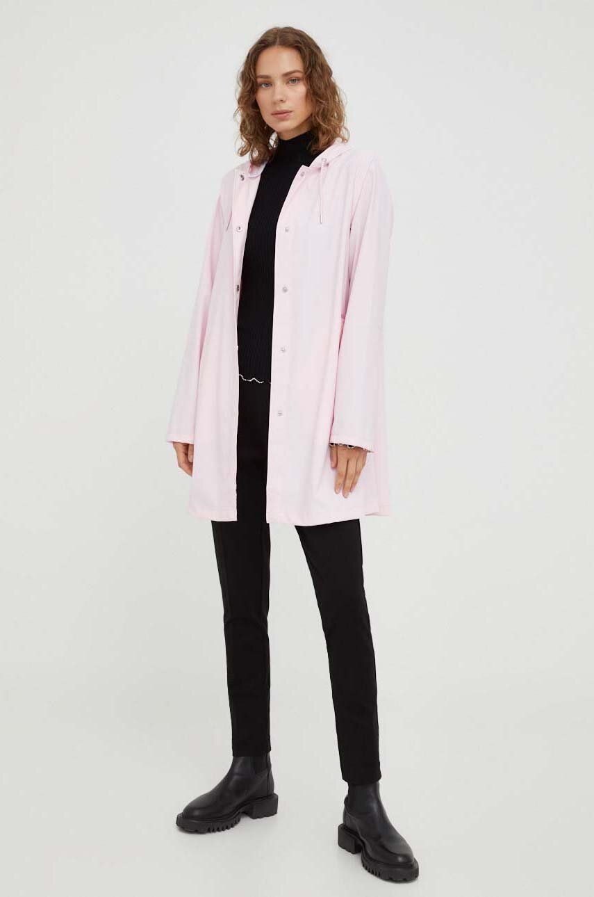 Nepromokavá bunda Rains 18050 Jackets dámská, růžová barva, přechodná - růžová - 100 % Polyester s p