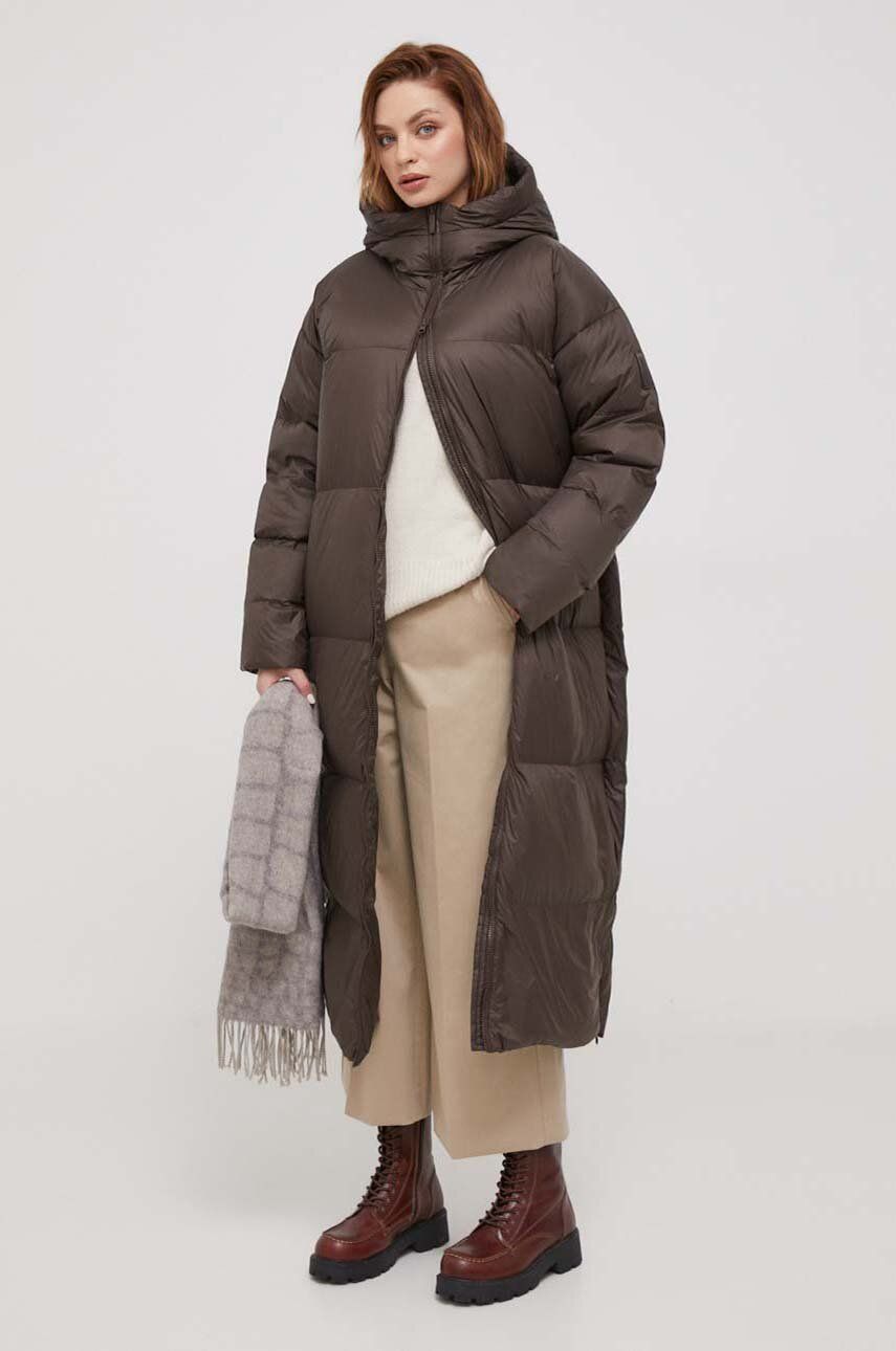 Levně Péřová bunda Bomboogie Anvers dámská, hnědá barva, zimní, oversize