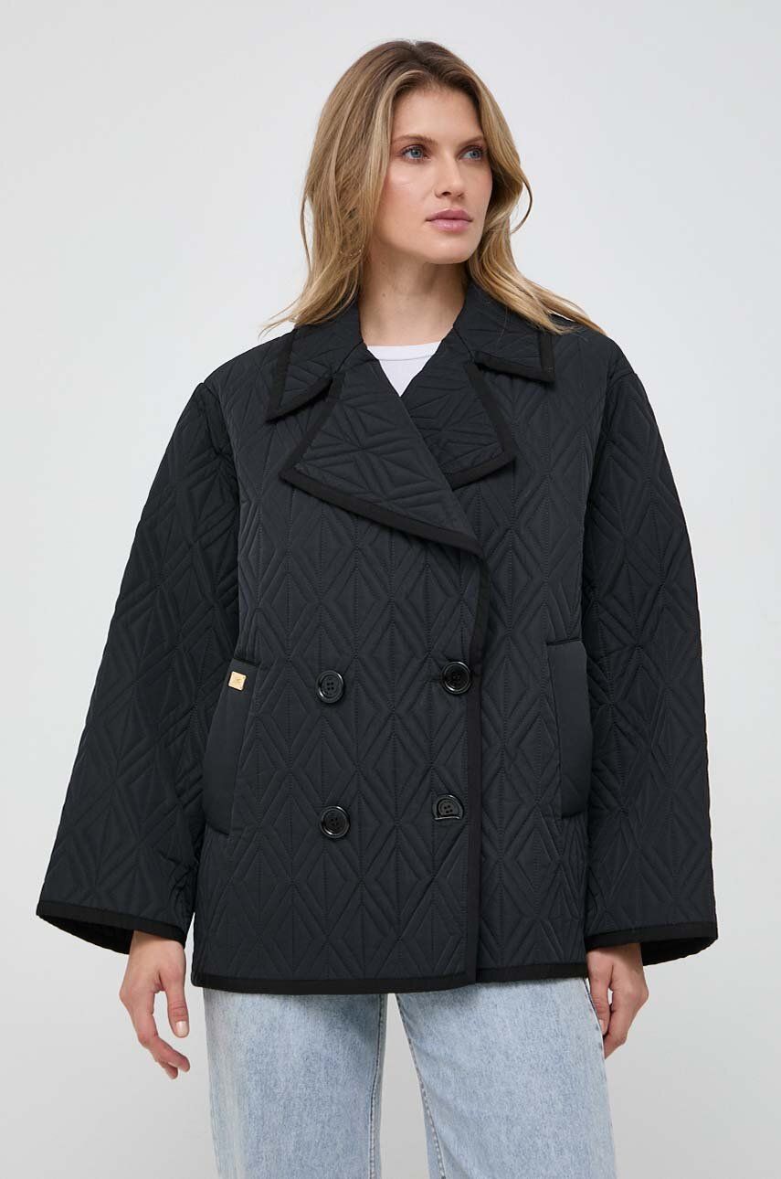 Bunda Elisabetta Franchi dámská, černá barva, přechodná, oversize - černá - 100 % Polyester