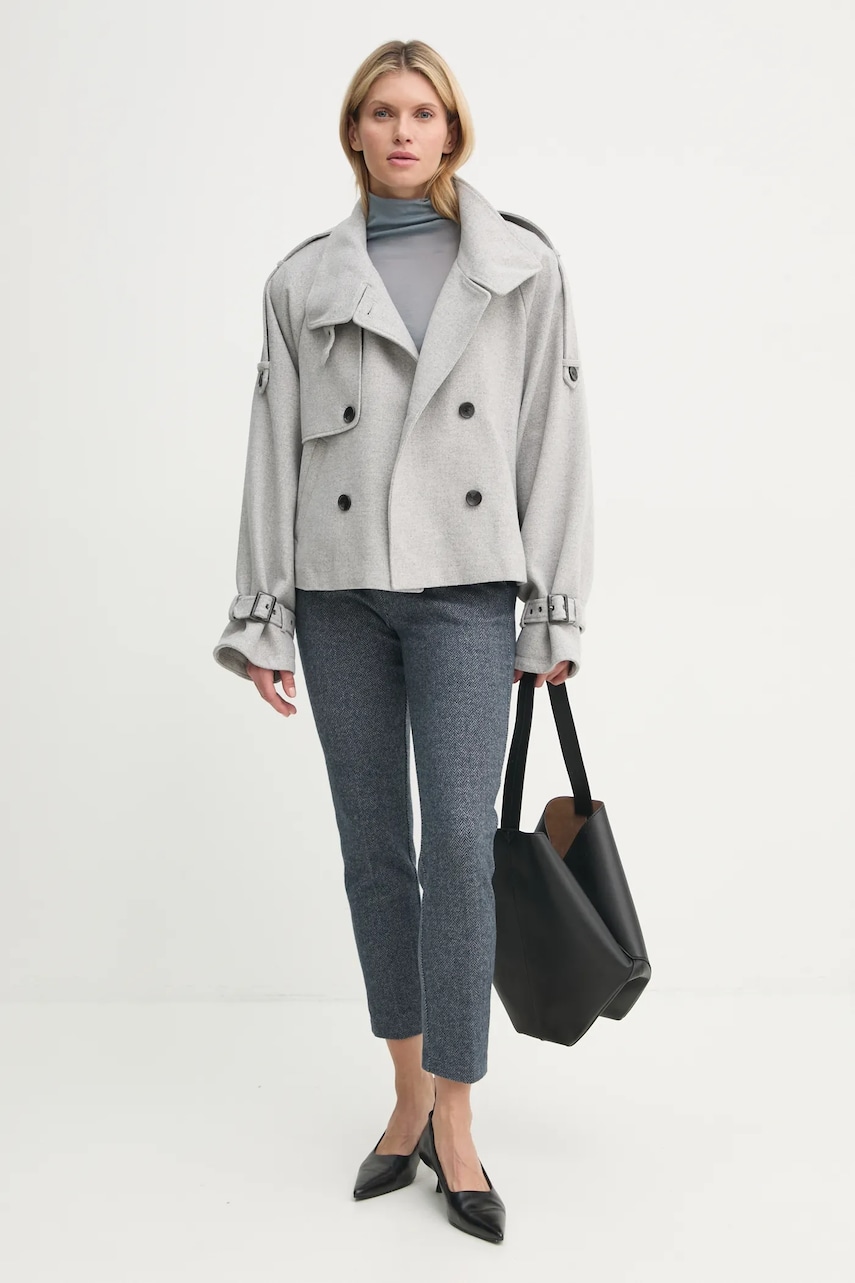 Куртка с примесью шерсти Gestuz цвет серый переходная oversize Куртка с примесью шерсти Gestuz цвет серый переходная oversize