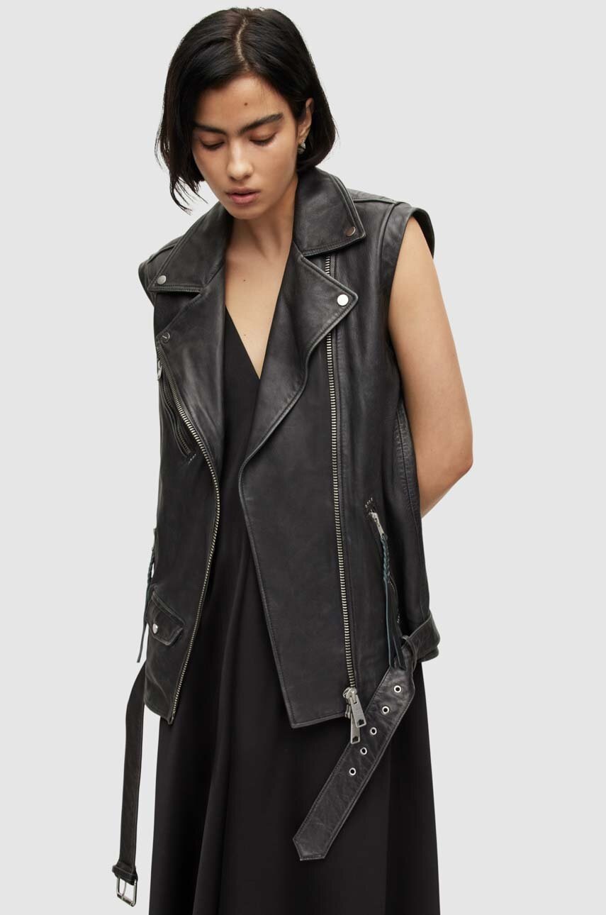 

Кожаный жилет AllSaints Billie Vintage цвет чёрный переходная