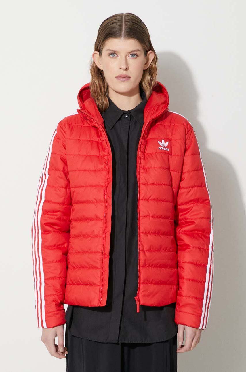 Adidas Originals Geaca Femei, Culoarea Rosu, De Tranzitie