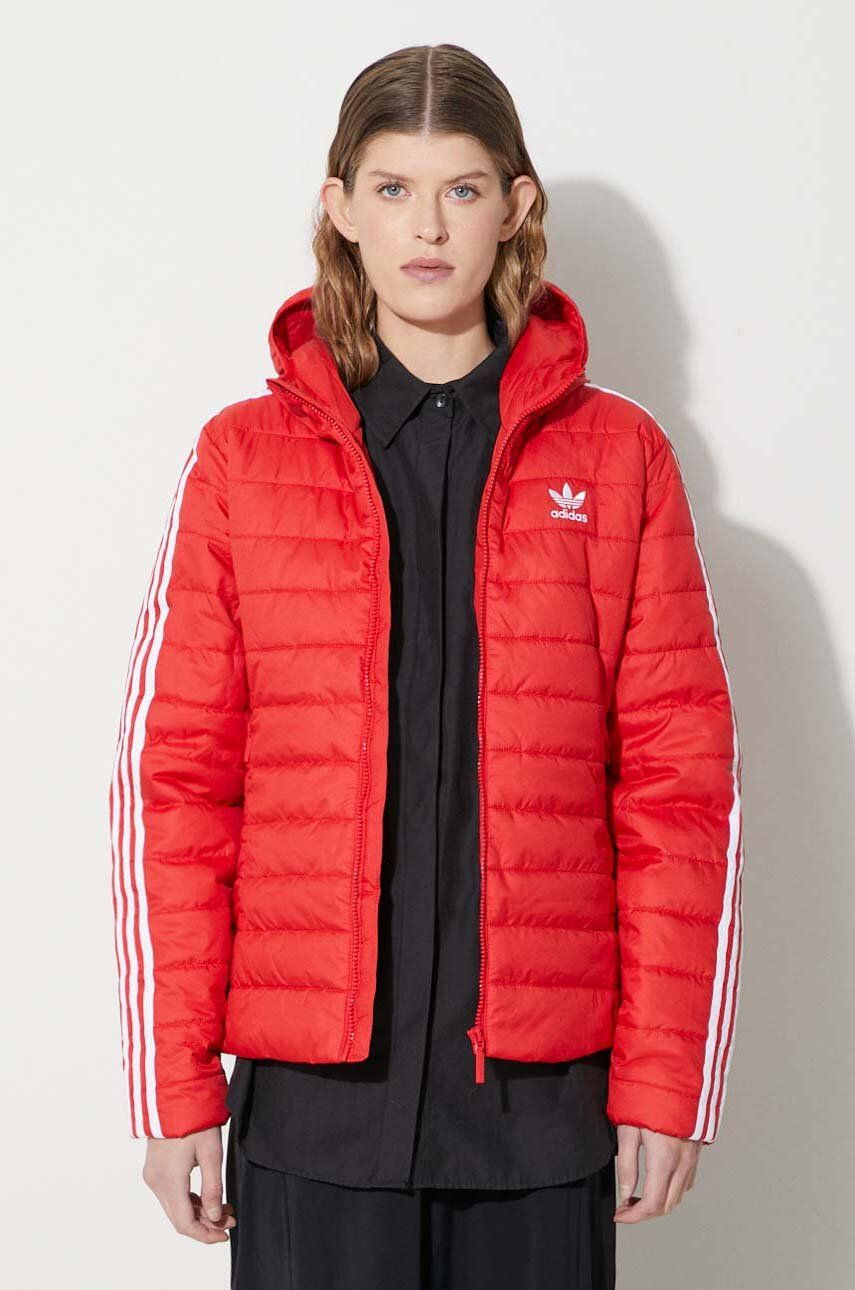 adidas Originals geaca femei, culoarea rosu, de tranzitie