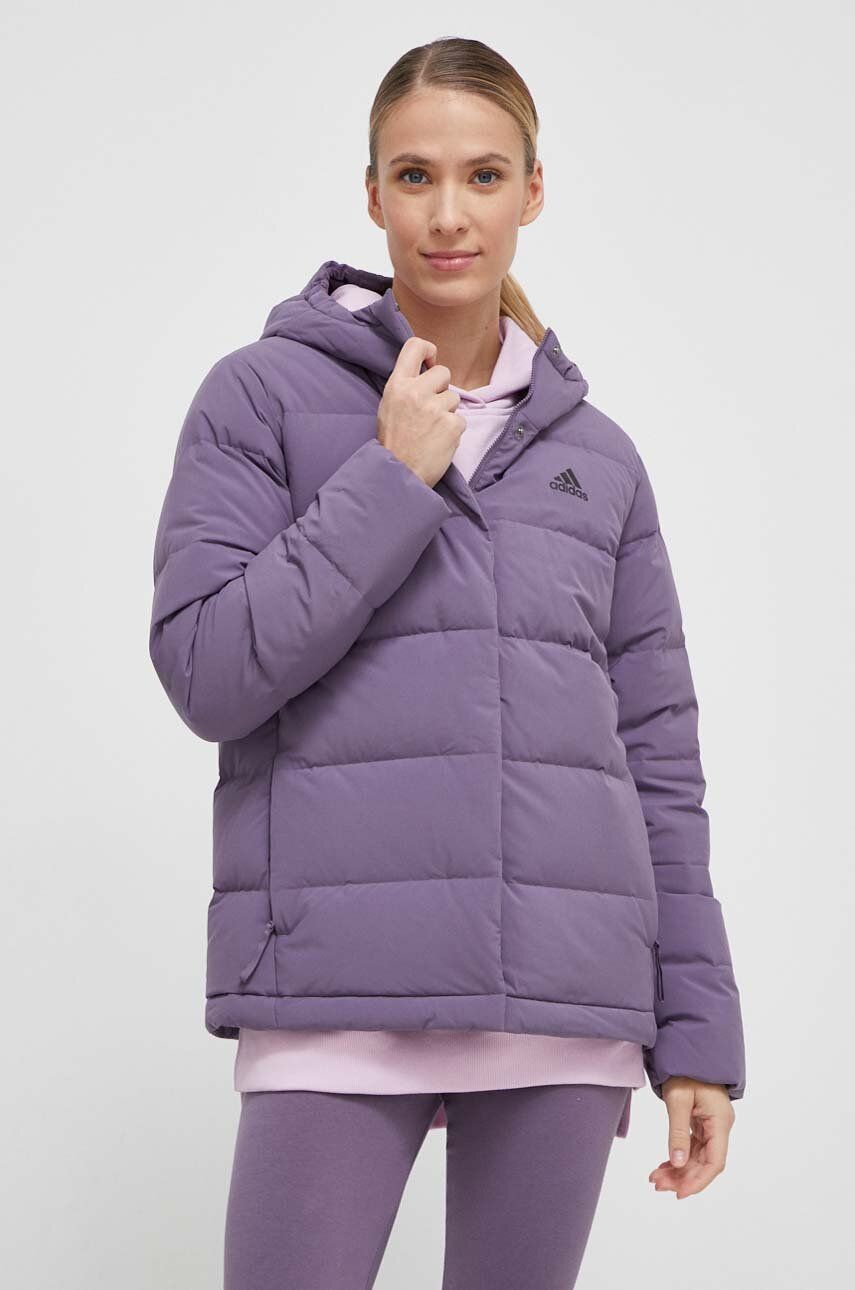 Levně Péřová bunda adidas dámská, fialová barva, zimní