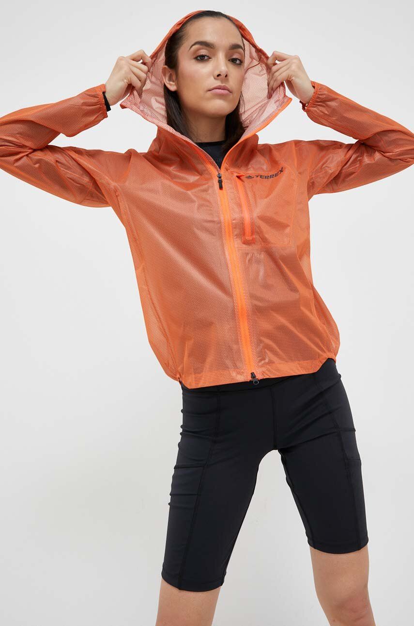 Nepromokavá bunda adidas TERREX Agravic dámská, oranžová barva - oranžová -  Hlavní materiál: 1