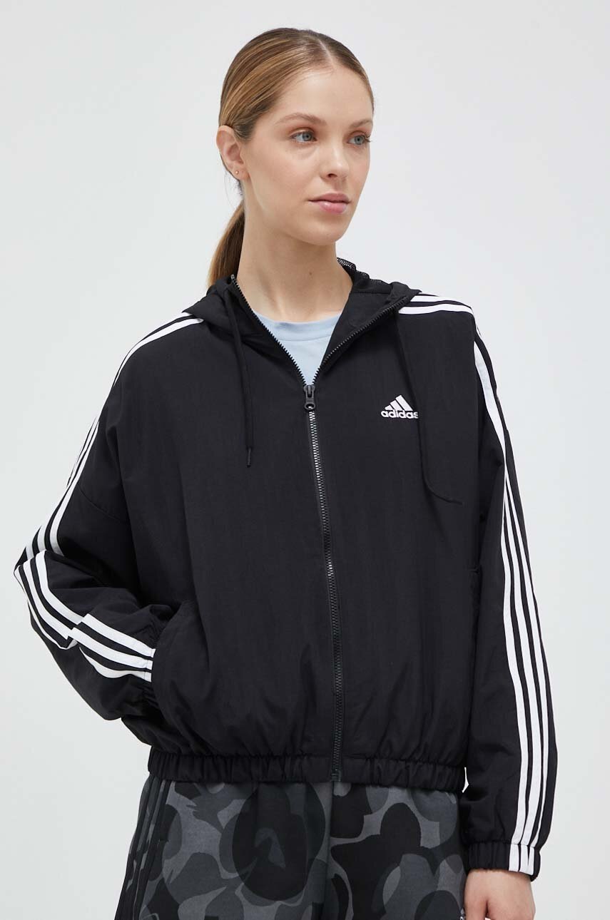 adidas geaca femei, culoarea negru, de tranzitie