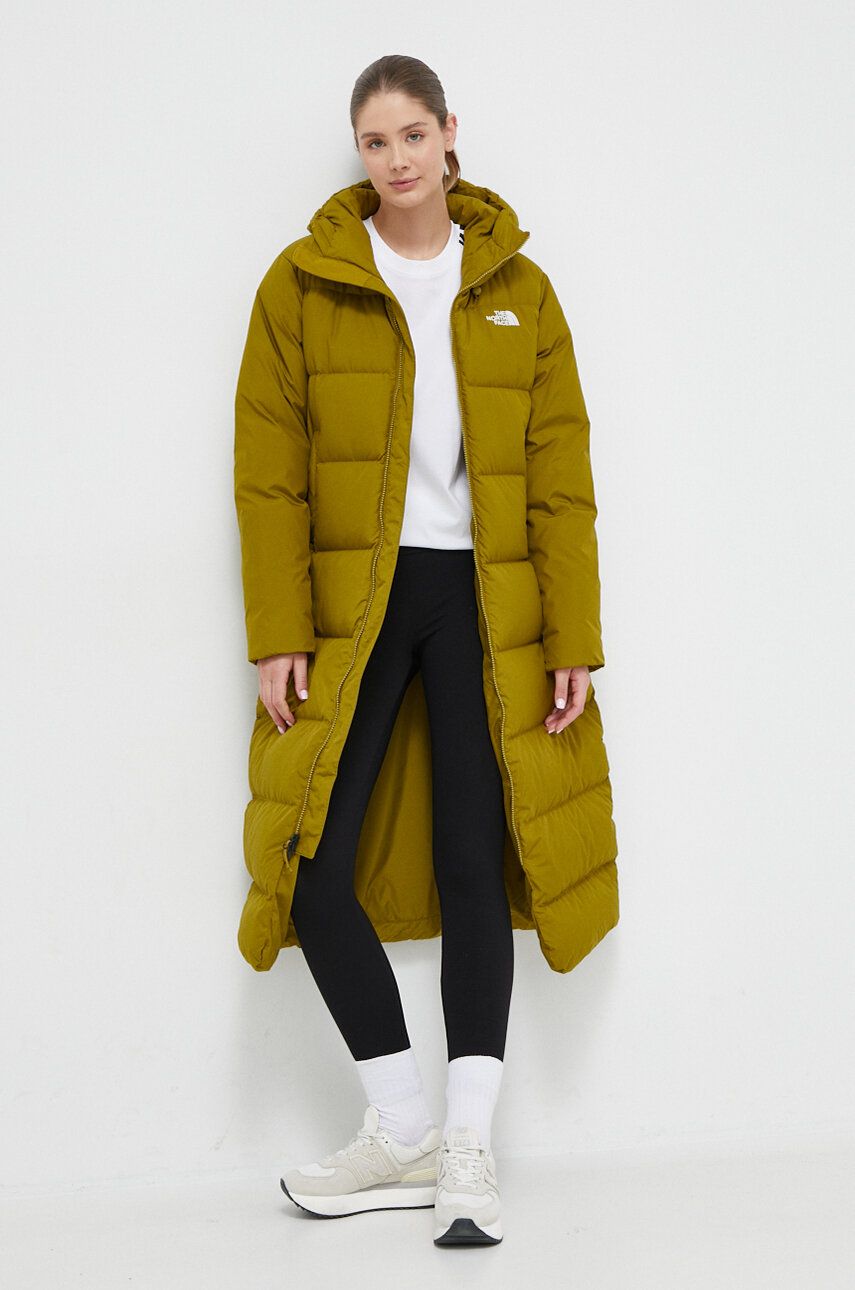 Péřová bunda The North Face dámská, zelená barva, zimní, oversize - zelená - Hlavní materiál: 100 % 