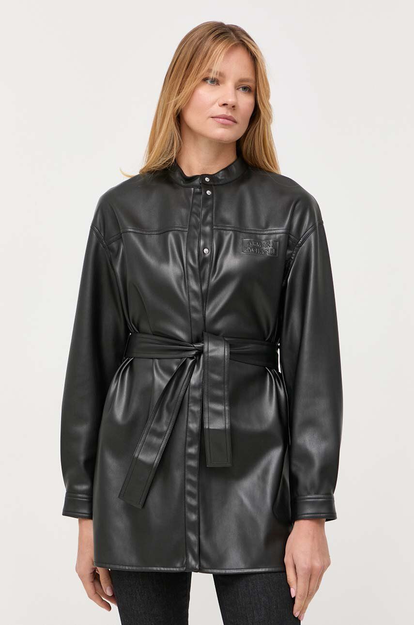 Košile Armani Exchange dámská, černá barva, relaxed - černá -  100 % Polyester s polyuretanovým
