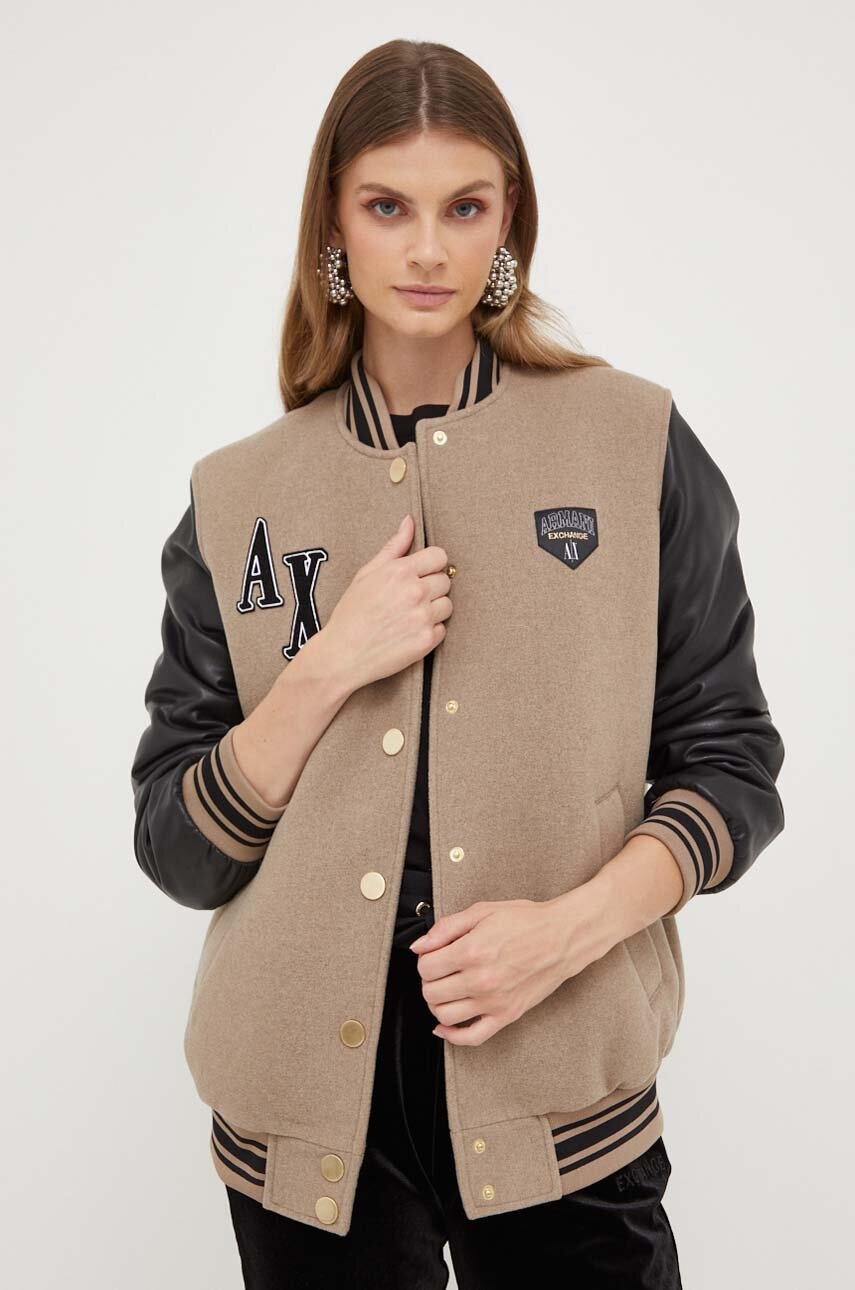 

Куртка-бомбер з домішкою вовни Armani Exchange колір бежевий перехідна oversize