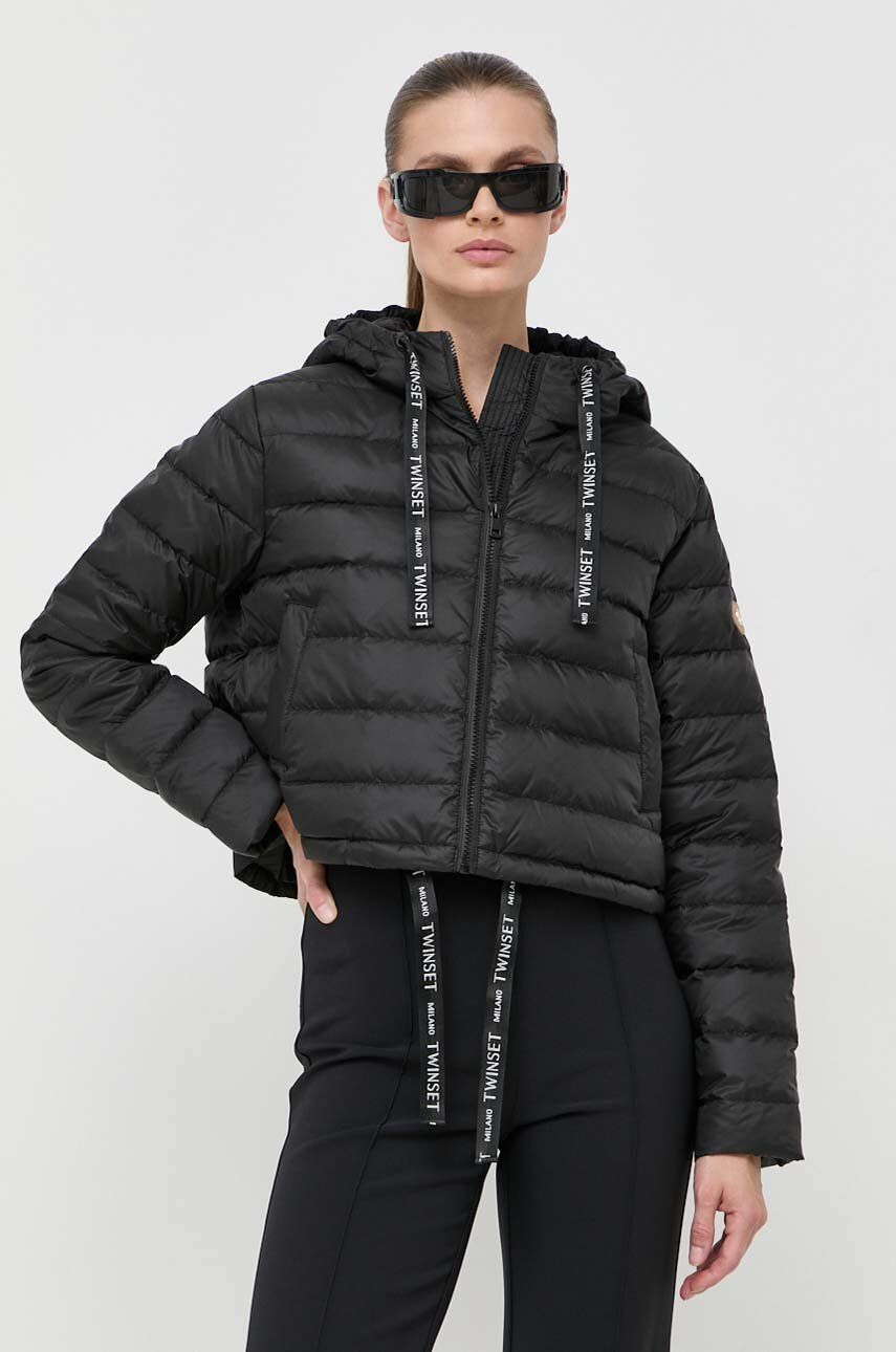 Péřová bunda Twinset dámská, černá barva, zimní, oversize - černá - Hlavní materiál: 100 % Polyester