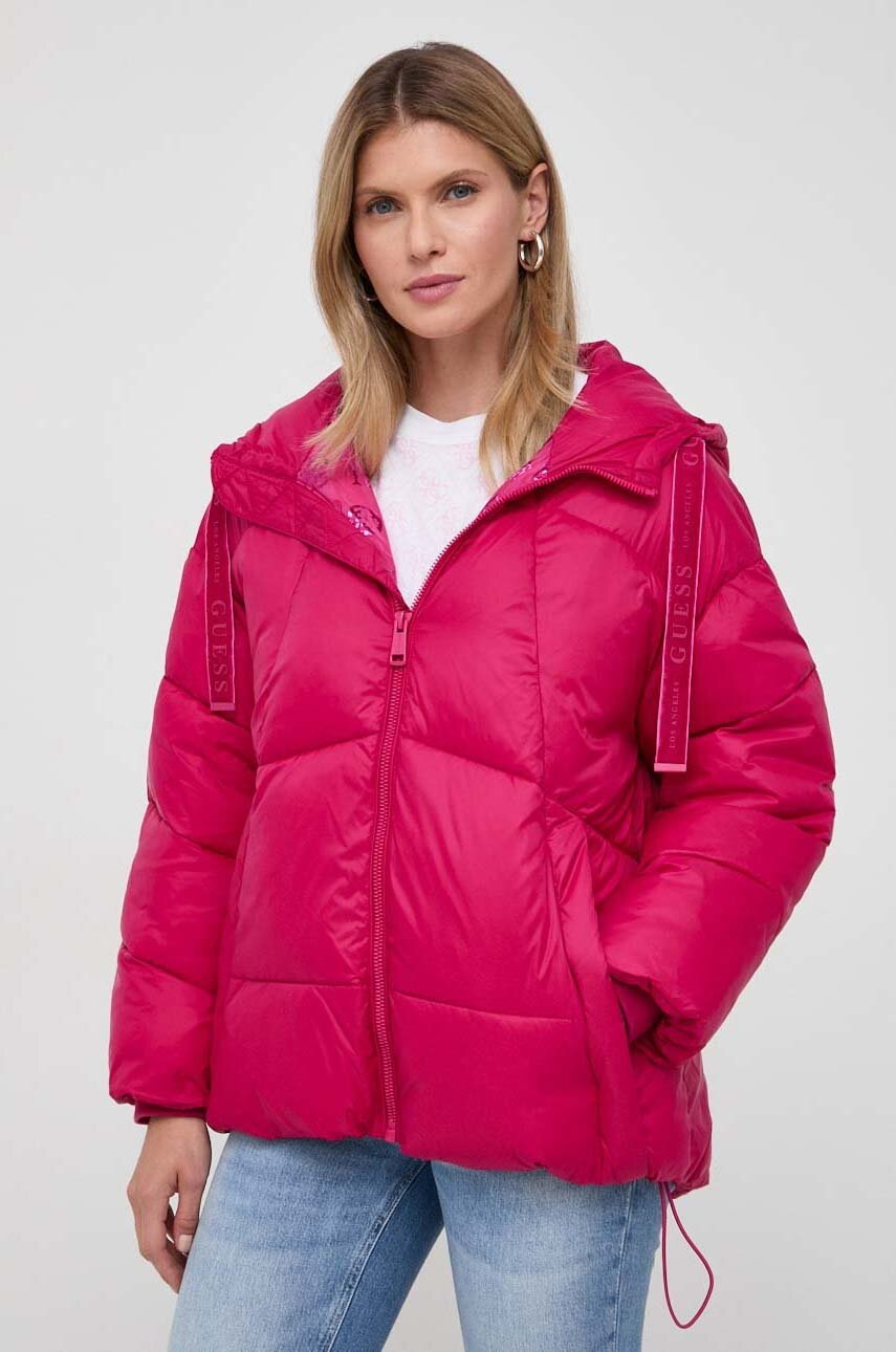 

Куртка Guess жіноча колір рожевий зимова