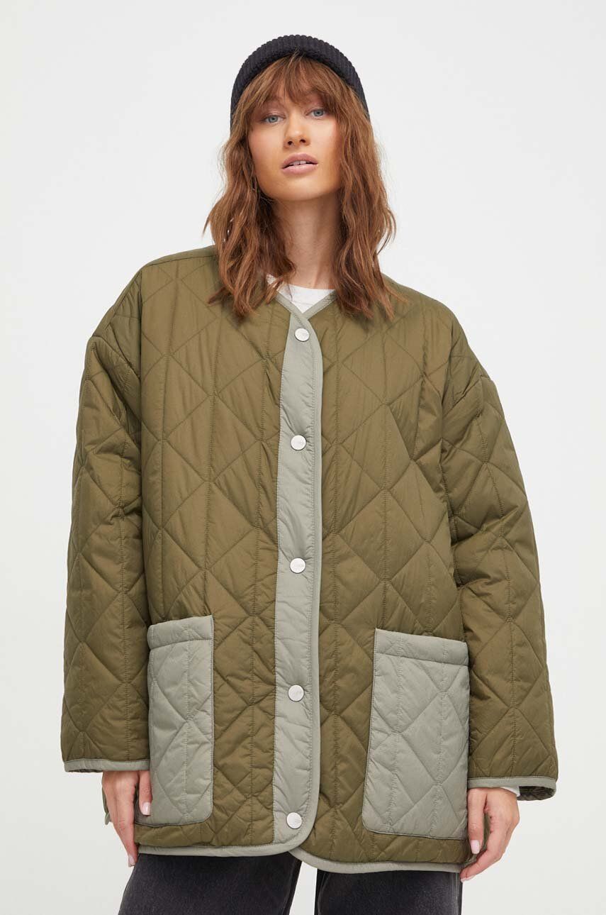 Oboustranná bunda UGG dámská, zelená barva, přechodná, oversize - zelená - Hlavní materiál: 100 % Re