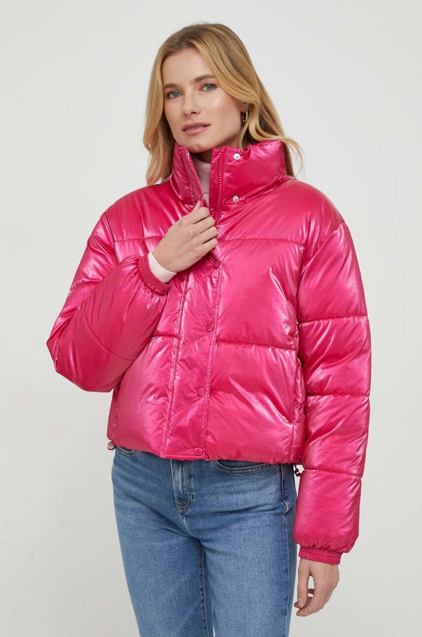 Levně Bunda United Colors of Benetton dámská, růžová barva, zimní, oversize