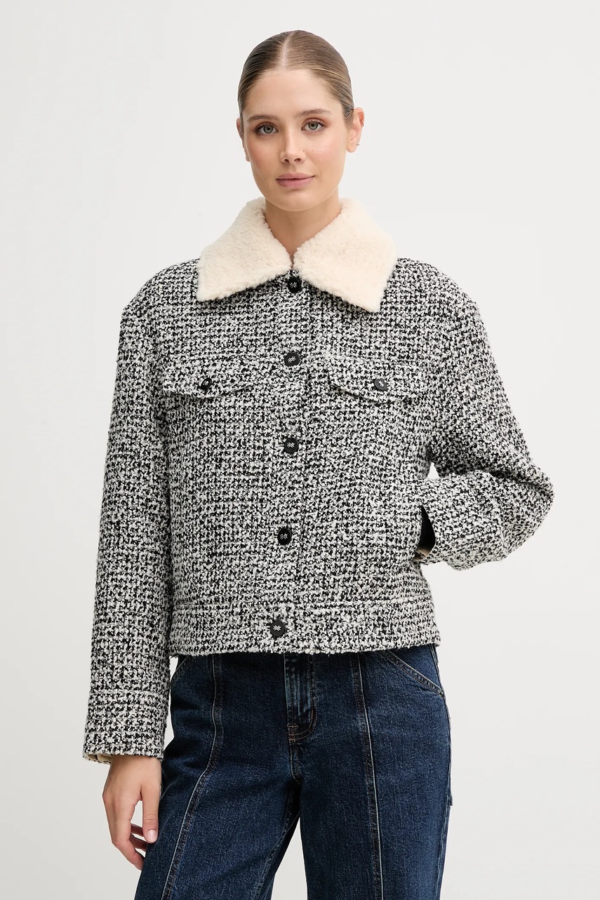 

Вълнено яке-риза United Colors of Benetton в черно преходен модел с уголемена кройка, Сив