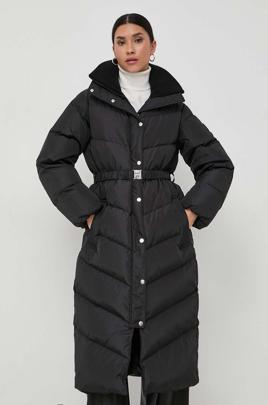 Péřová bunda BOSS dámská, černá barva, zimní, oversize - černá - Límec: 50 % Polyakryl