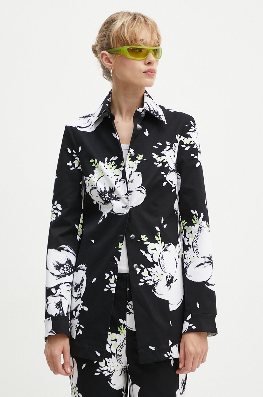 

Дънково яке Moschino Jeans преходен модел с уголемена кройка, Черен