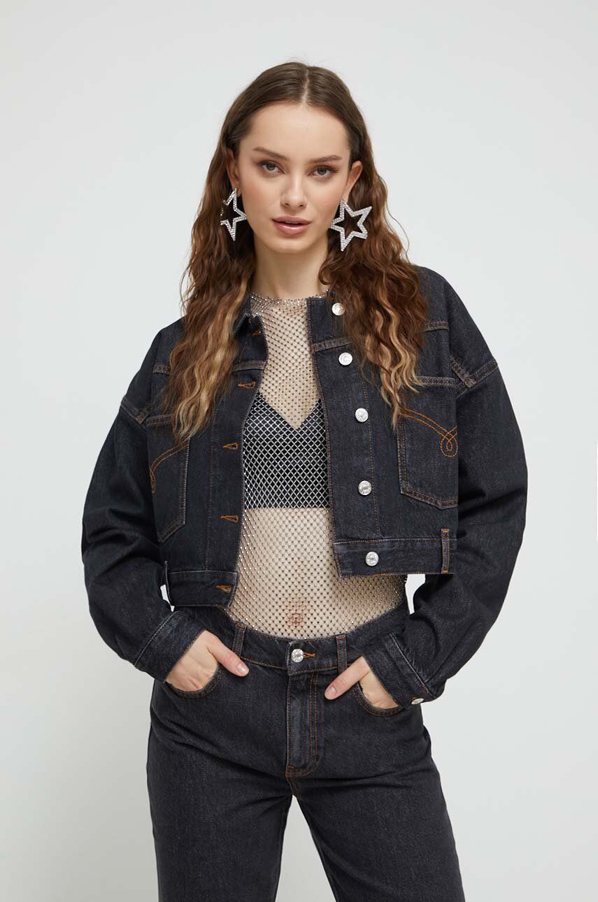 Levně Džínová bunda Moschino Jeans dámská, černá barva, přechodná, oversize