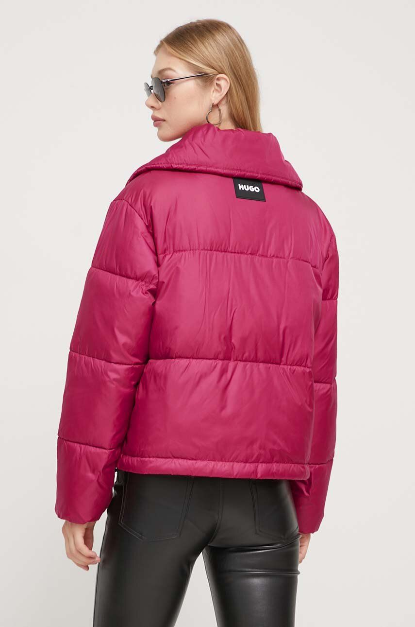 HUGO kurtka damska kolor różowy zimowa oversize