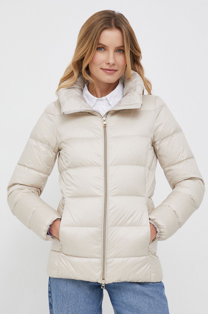Péřová bunda Geox CHARLENE dámská, béžová barva, zimní - béžová - Hlavní materiál: 100 % Polyester