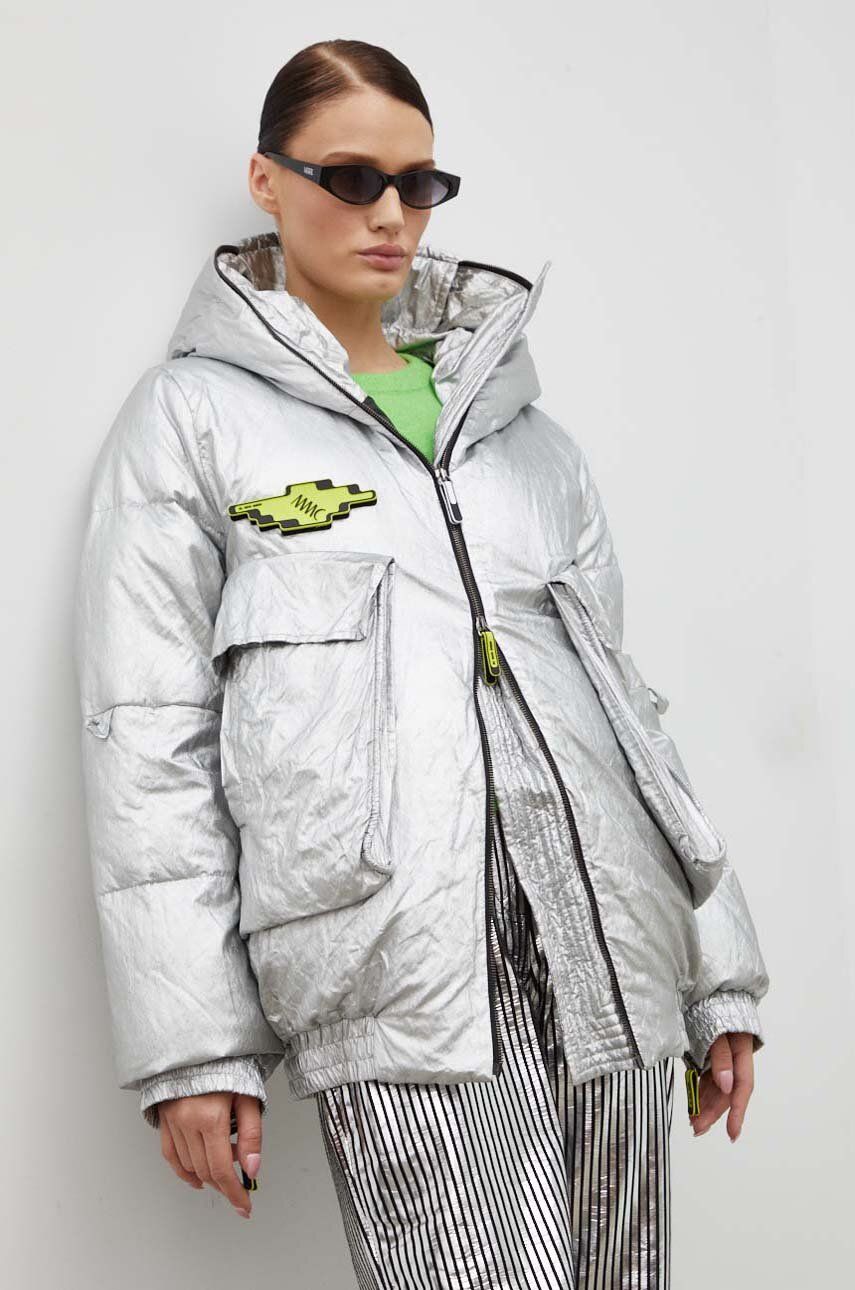 Levně Péřová bunda MMC STUDIO dámská, stříbrná barva, zimní, oversize