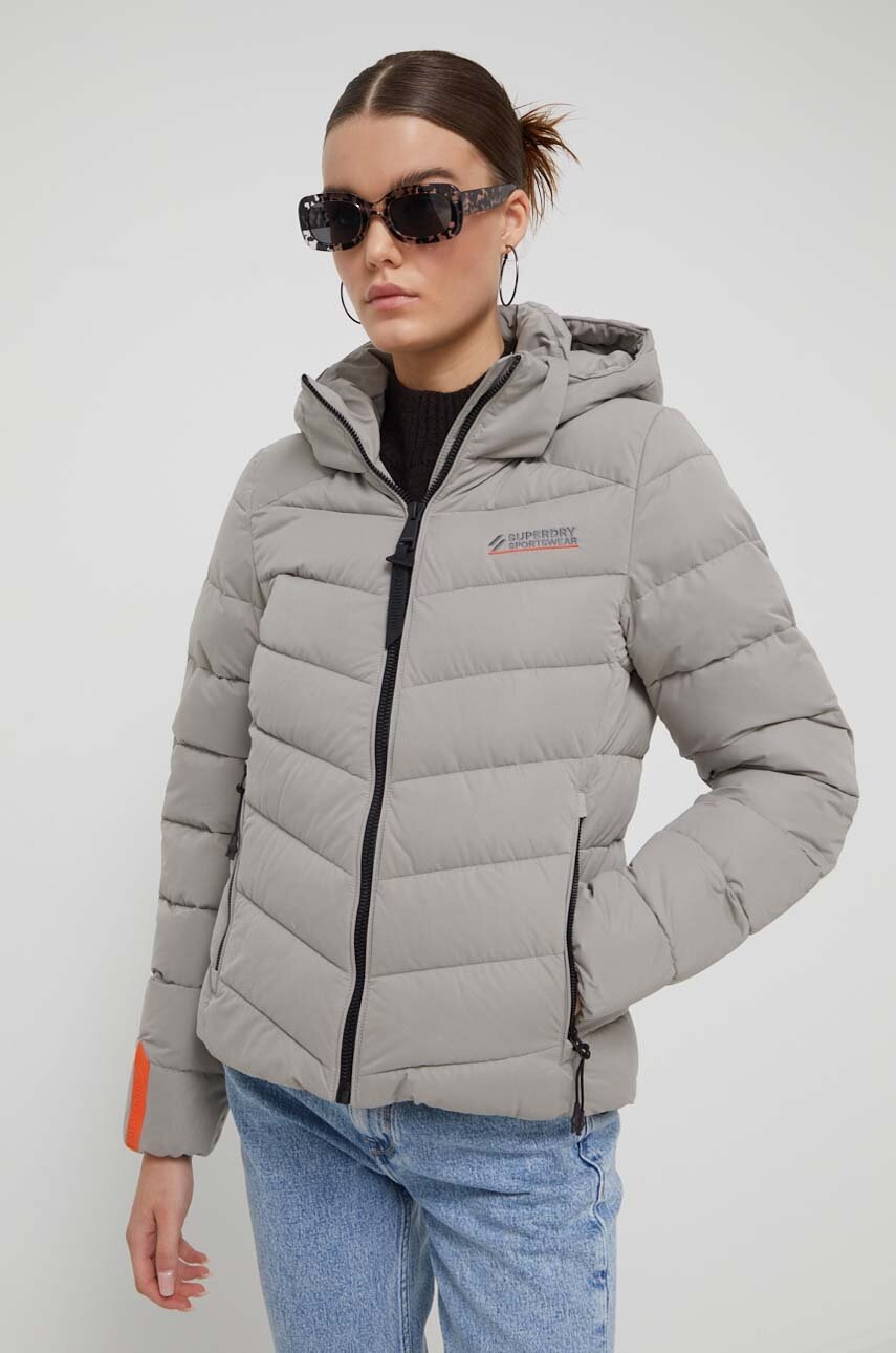 Superdry Geaca Femei, Culoarea Gri, De Iarna