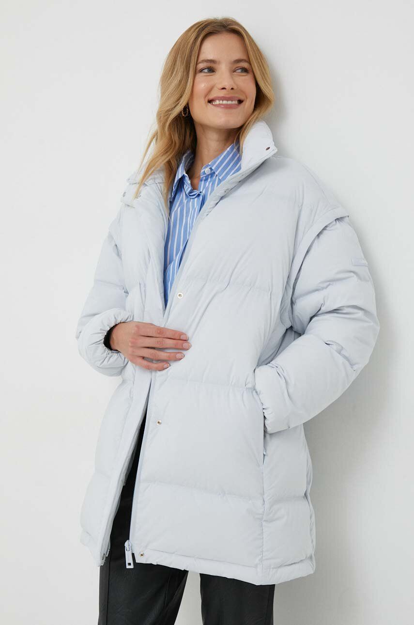 Péřová bunda Calvin Klein dámská, zimní, oversize - modrá - Hlavní materiál: 90 % Polyester