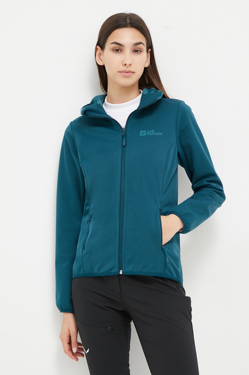 Levně Outdoorová bunda Jack Wolfskin Windhain Hoody tyrkysová barva