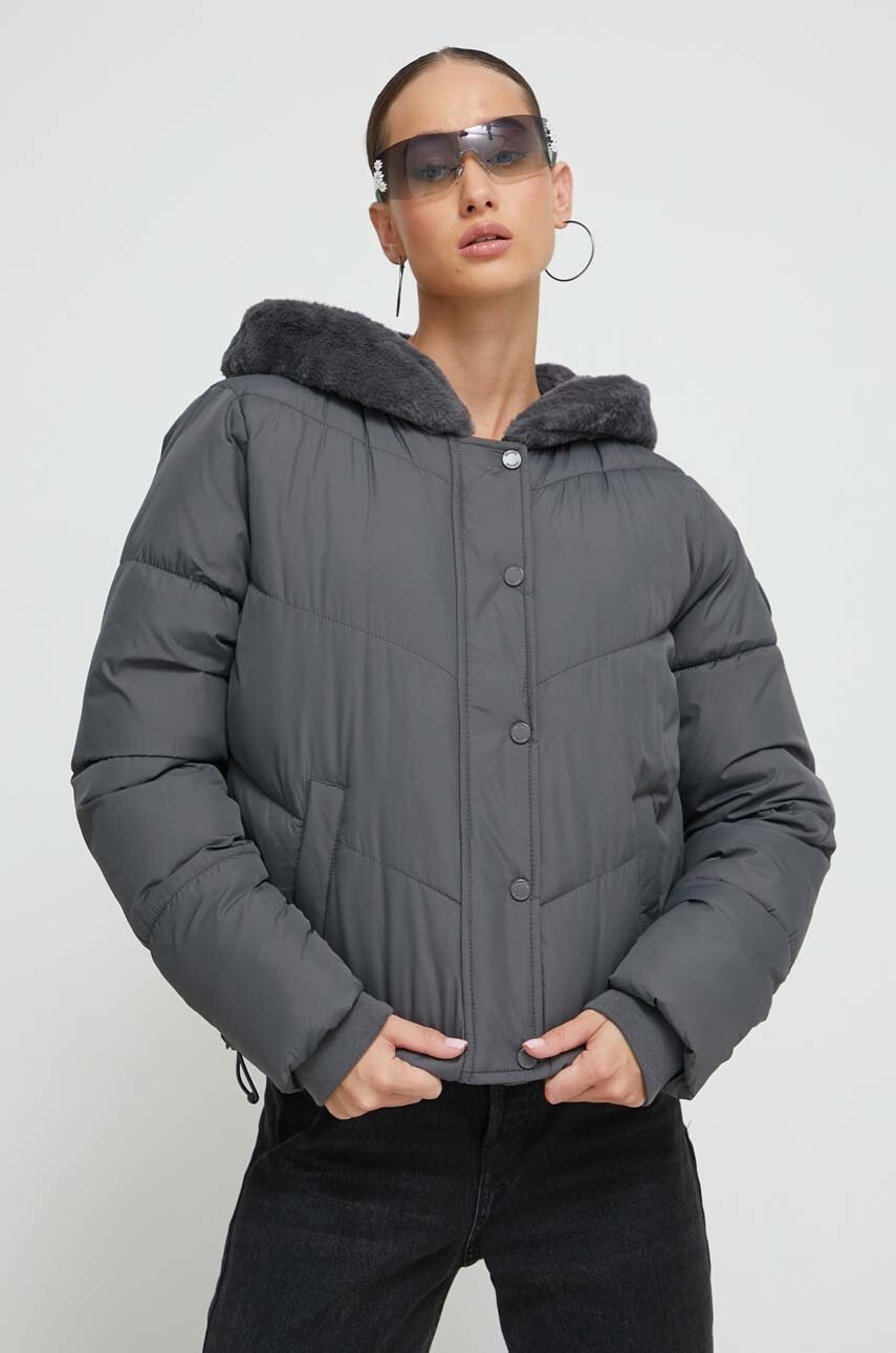 Levně Bunda Hollister Co. dámská, šedá barva, zimní, oversize