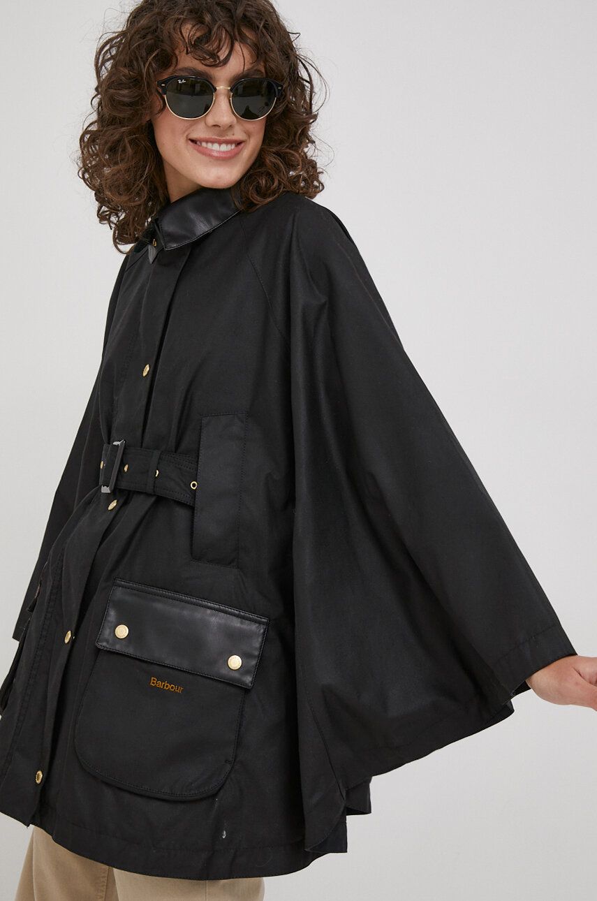 Barbour poncho femei, culoarea negru, de tranzitie, oversize