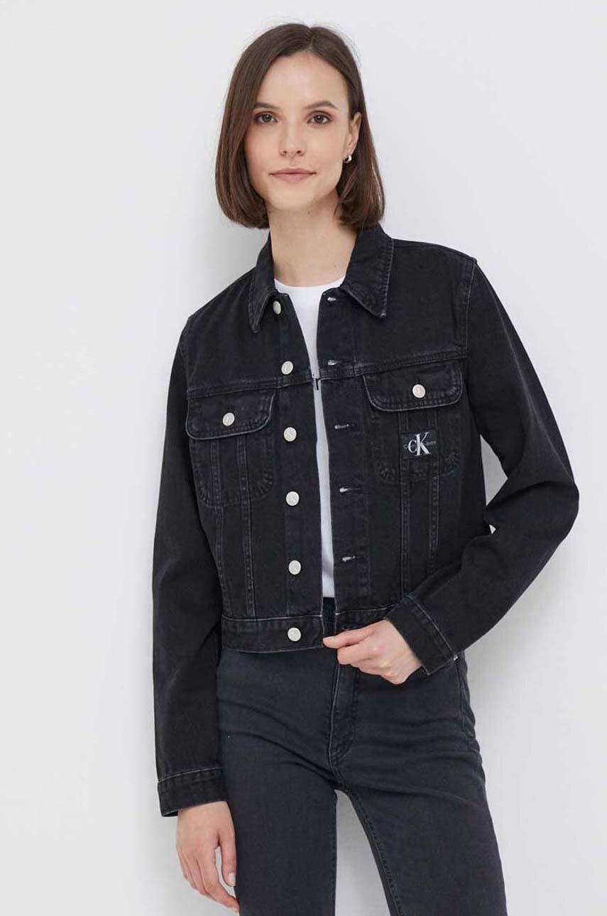 

Дънково яке Calvin Klein Jeans в черно преходен модел, Черен