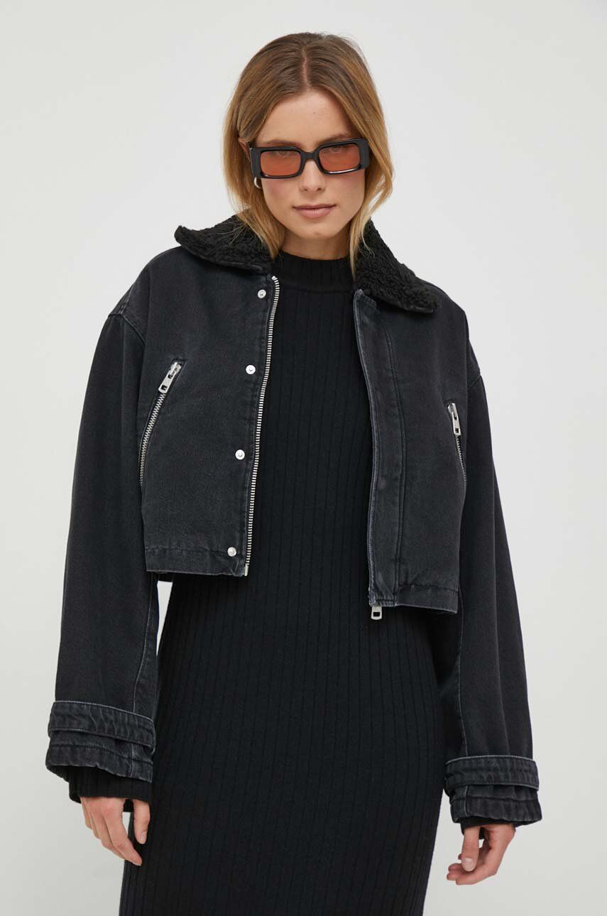 Levně Džínová bunda Calvin Klein Jeans dámská, černá barva, přechodná, oversize