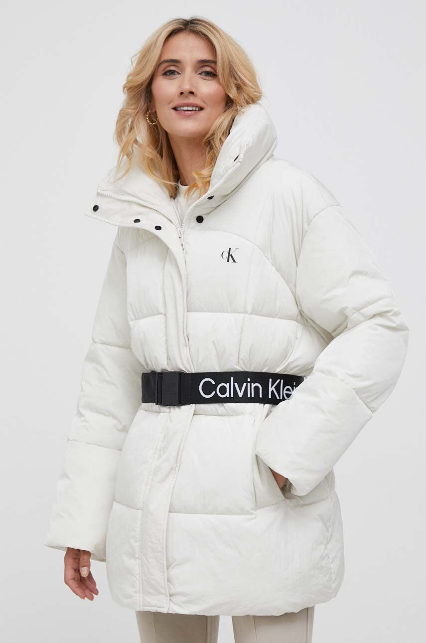 Bunda Calvin Klein Jeans dámská, béžová barva, zimní