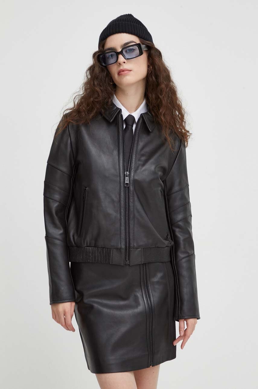 The Kooples Geaca De Piele Femei, Culoarea Negru, De Tranzitie