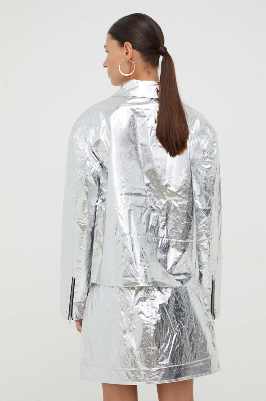 Stine Goya Geaca Rockey Femei, Culoarea Argintiu, De Tranzitie, Oversize