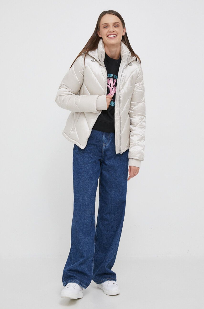 Levně Bunda Calvin Klein dámská, béžová barva, zimní