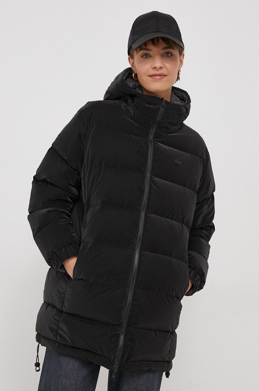 Levně Oboustranná péřová bunda Lacoste dámská, černá barva, zimní, oversize