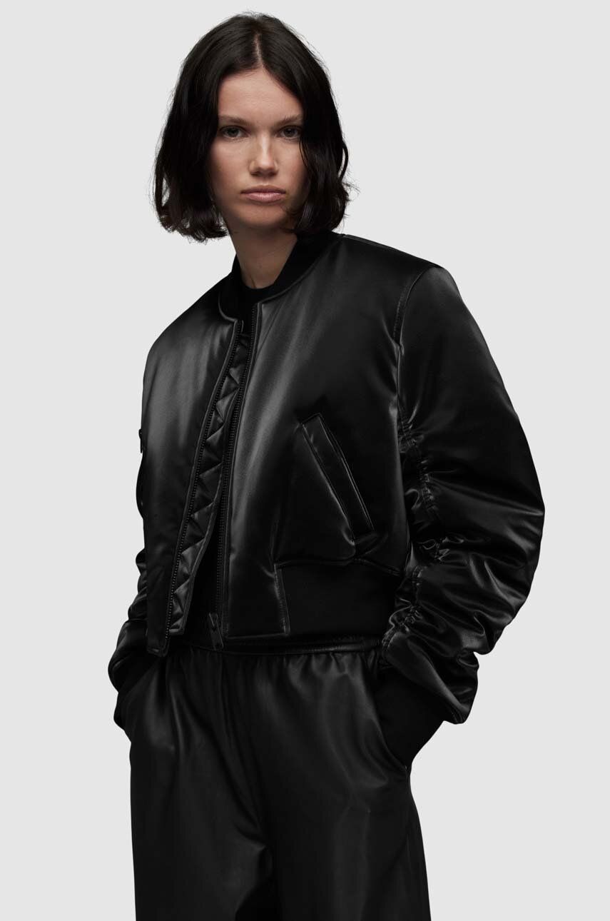 AllSaints geaca bomber WO090Z CALLIE SHINE BOMBER femei, culoarea negru, de tranzitie