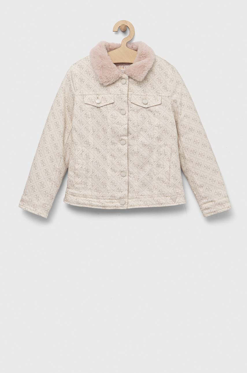 Детская джинсовая куртка Guess цвет бежевый Детская джинсовая куртка Guess цвет бежевый