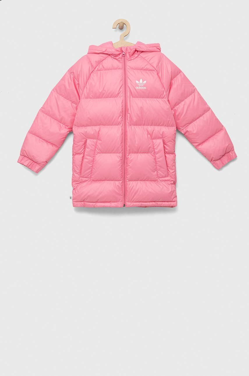 Levně Dětská péřová bunda adidas Originals DOWN JACKET ELO růžová barva