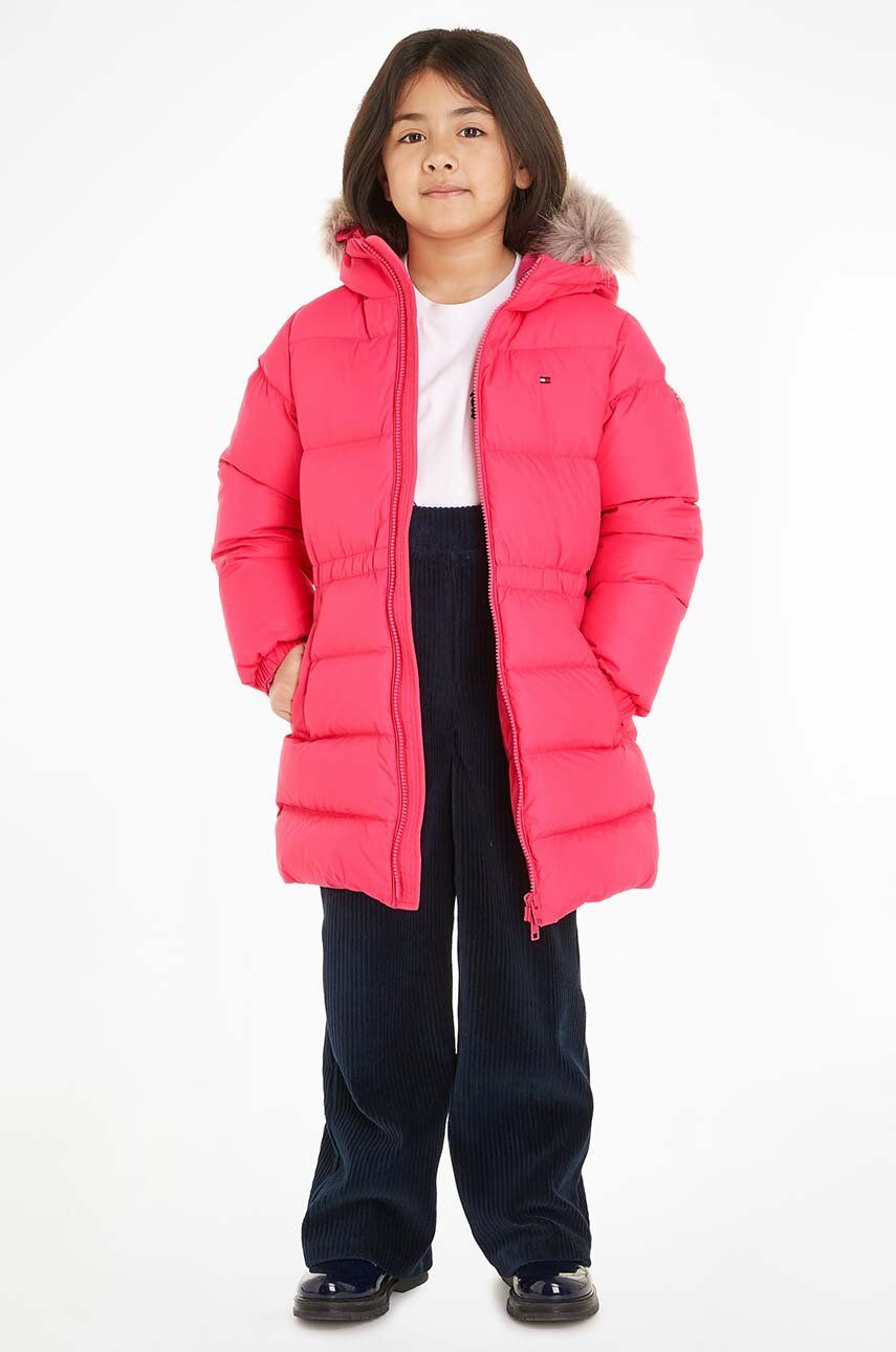 Levně Dětská péřová bunda Tommy Hilfiger růžová barva