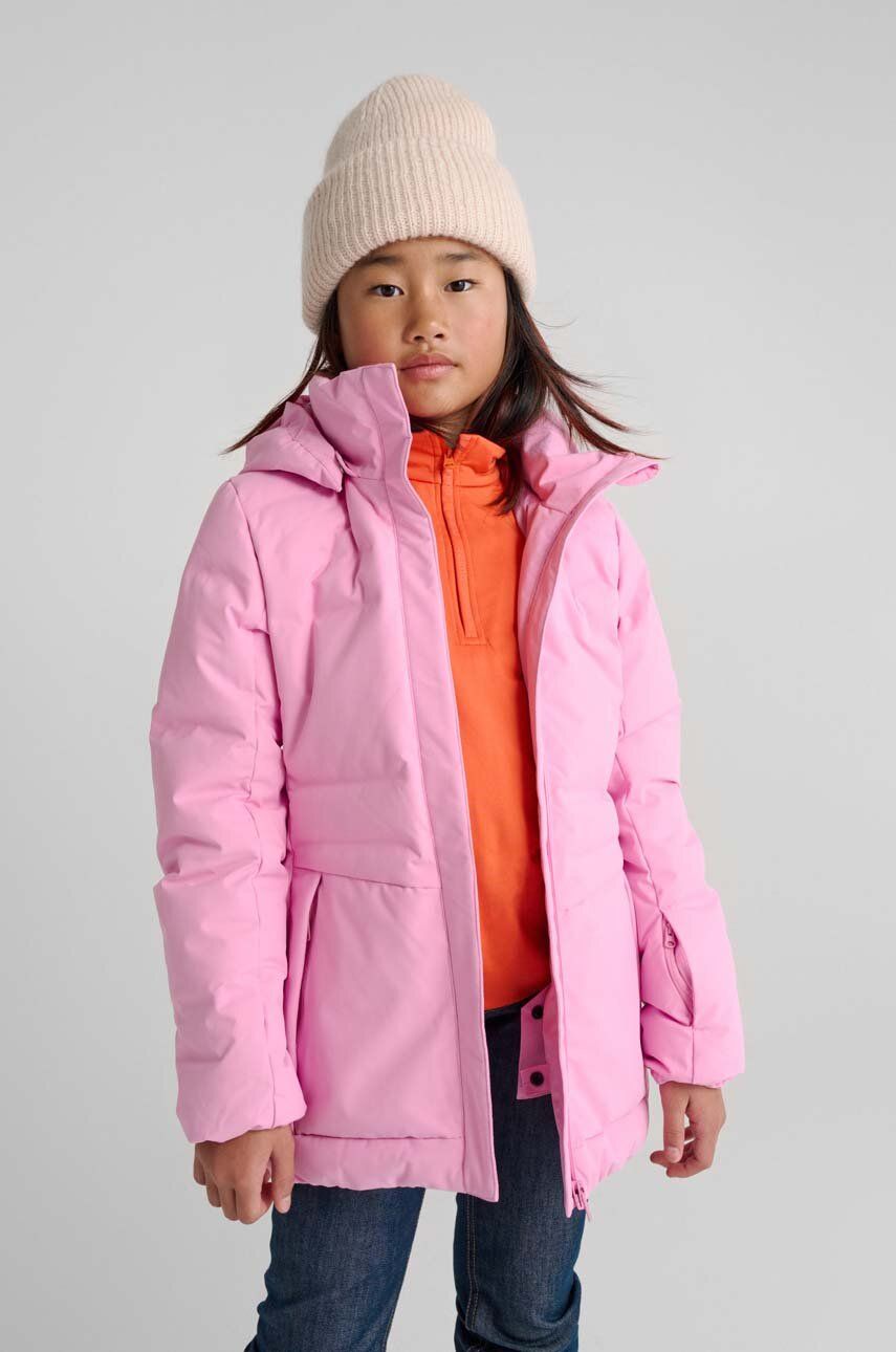 Levně Dětská péřová bunda Reima Viikki růžová barva
