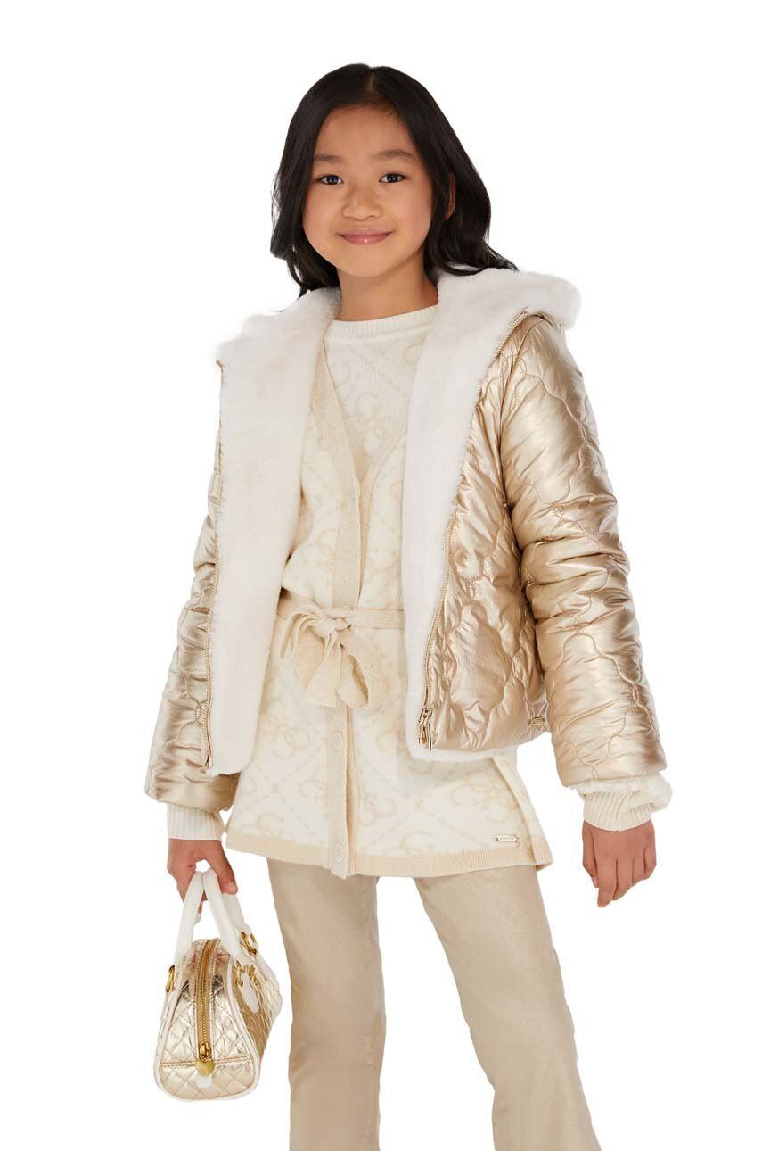 Dětská oboustranná bunda Guess zlatá barva - zlatá - Materiál 4: 100 % Polyester Materiál č. 1: