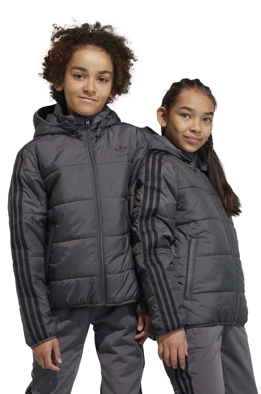 Dětská bunda adidas Originals šedá barva - šedá -  100 % Recyklovaný polyester