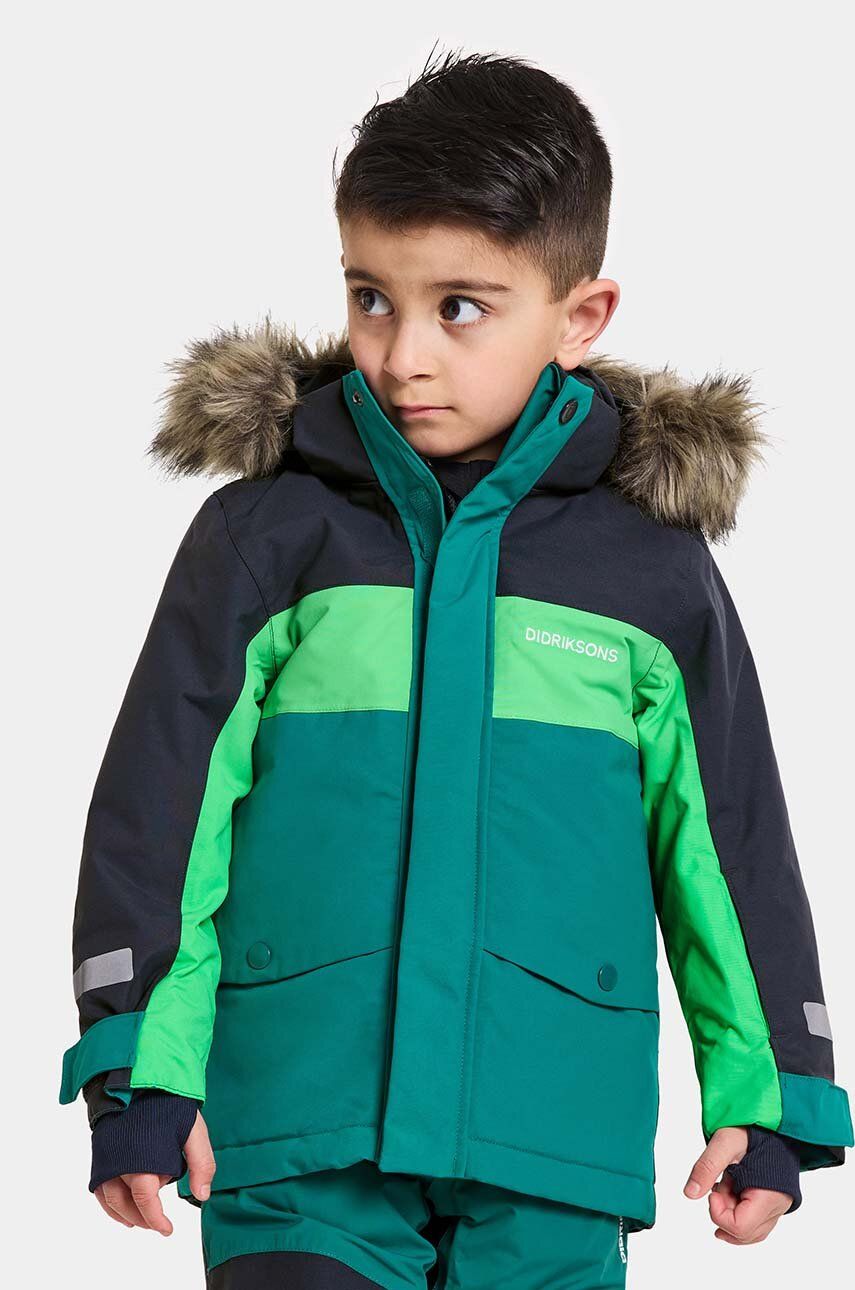 Levně Dětská zimní bunda Didriksons BJÄRVEN KIDS PARKA zelená barva