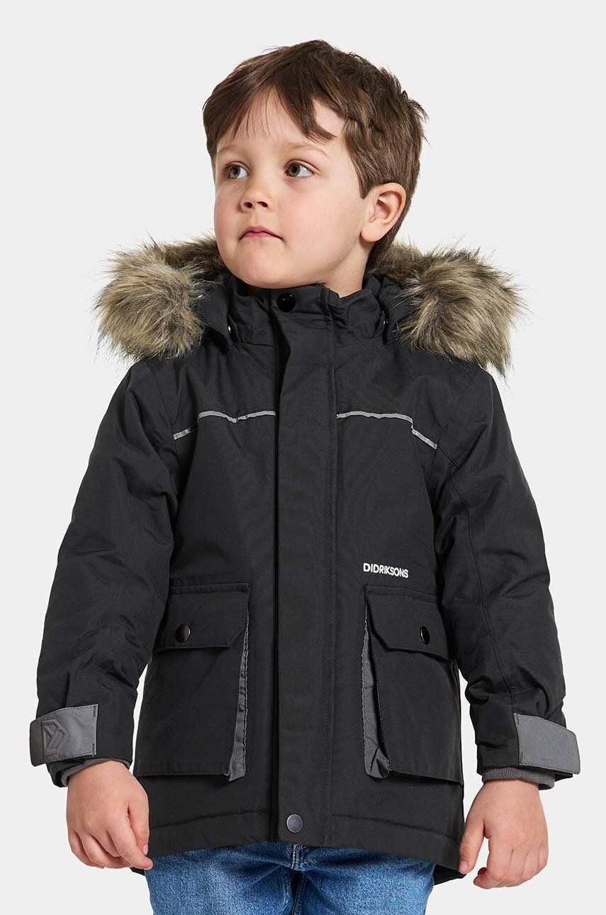 Dětská zimní bunda Didriksons KURE KIDS PARKA černá barva - černá - Hlavní materiál: 100 % Polyamid