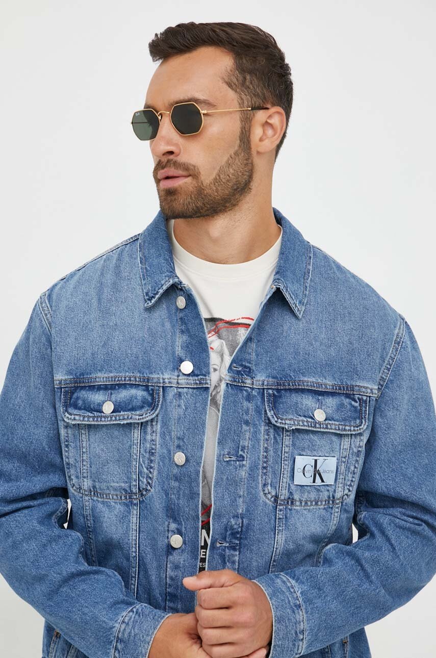 

Дънково яке Calvin Klein Jeans в синьо преходен модел с уголемена кройка, Син