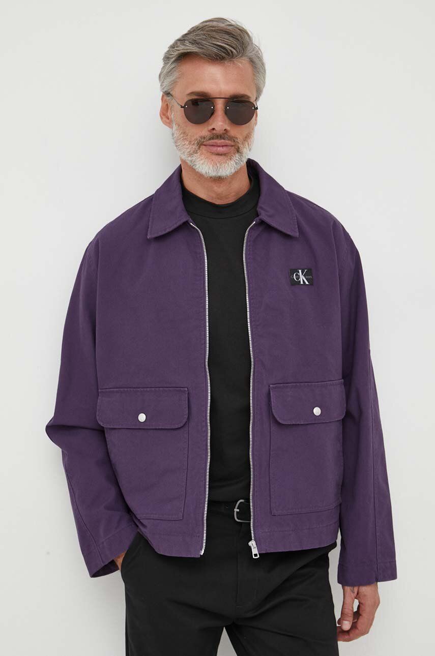 Džínová bunda Calvin Klein Jeans pánská, fialová barva, přechodná, oversize - fialová -  Hlavní